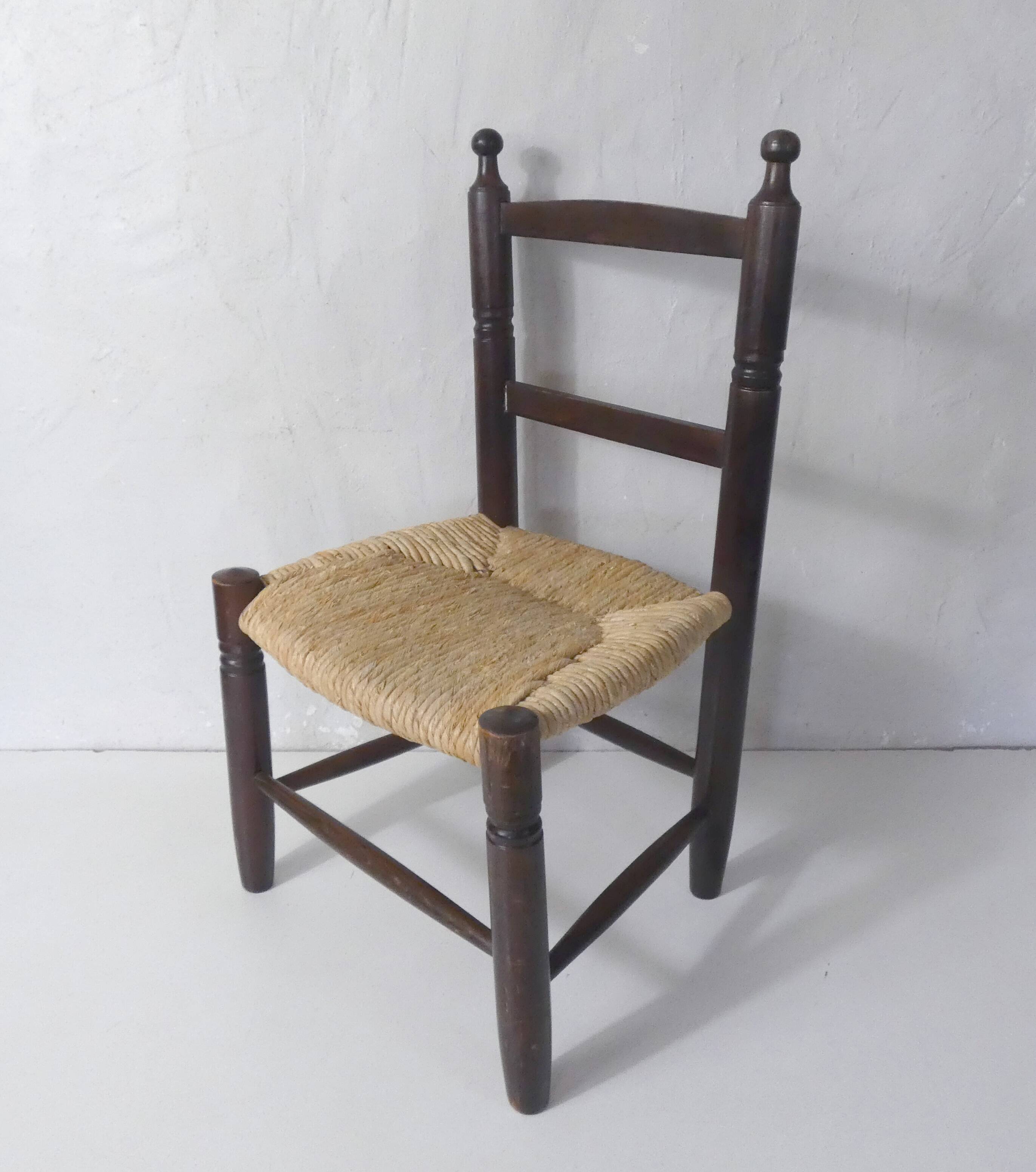 old wooden straw chair for children