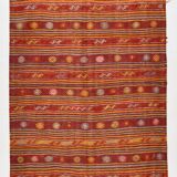 4x7 Red Orange Striped Handmade Wool Kilim Rug