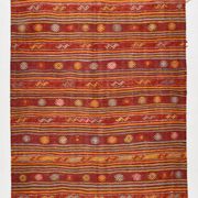 4x7 Red Orange Striped Handmade Wool Kilim Rug