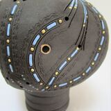 Anthropomorphic candle holder, scarified ceramic, stamped design