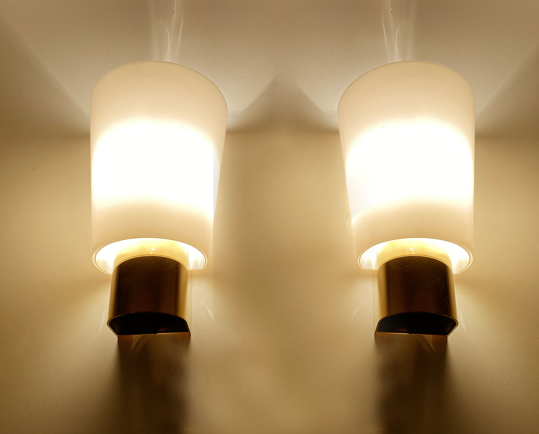 Pair Vintage Wall Lamp Limburg, Golden Brass Glass, 70s