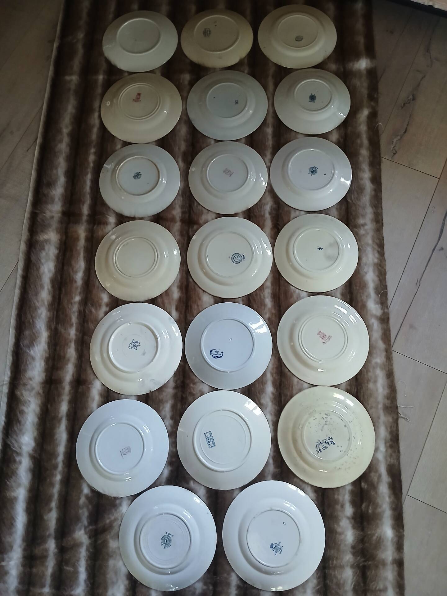 20 mismatched antique flat plates in ironstone