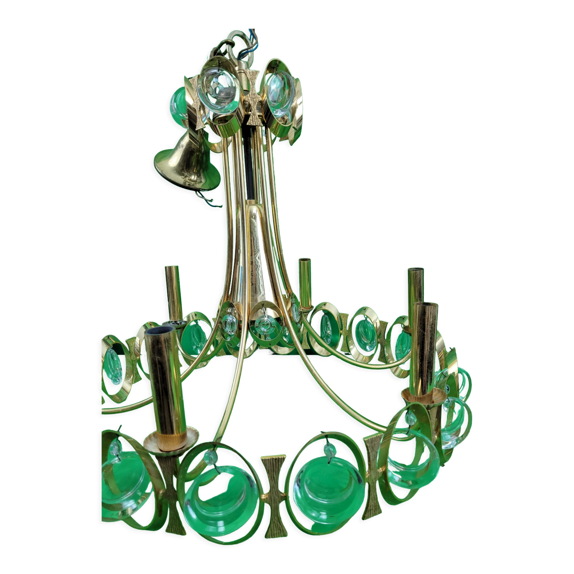 Chandelier in gilded metal and glass from