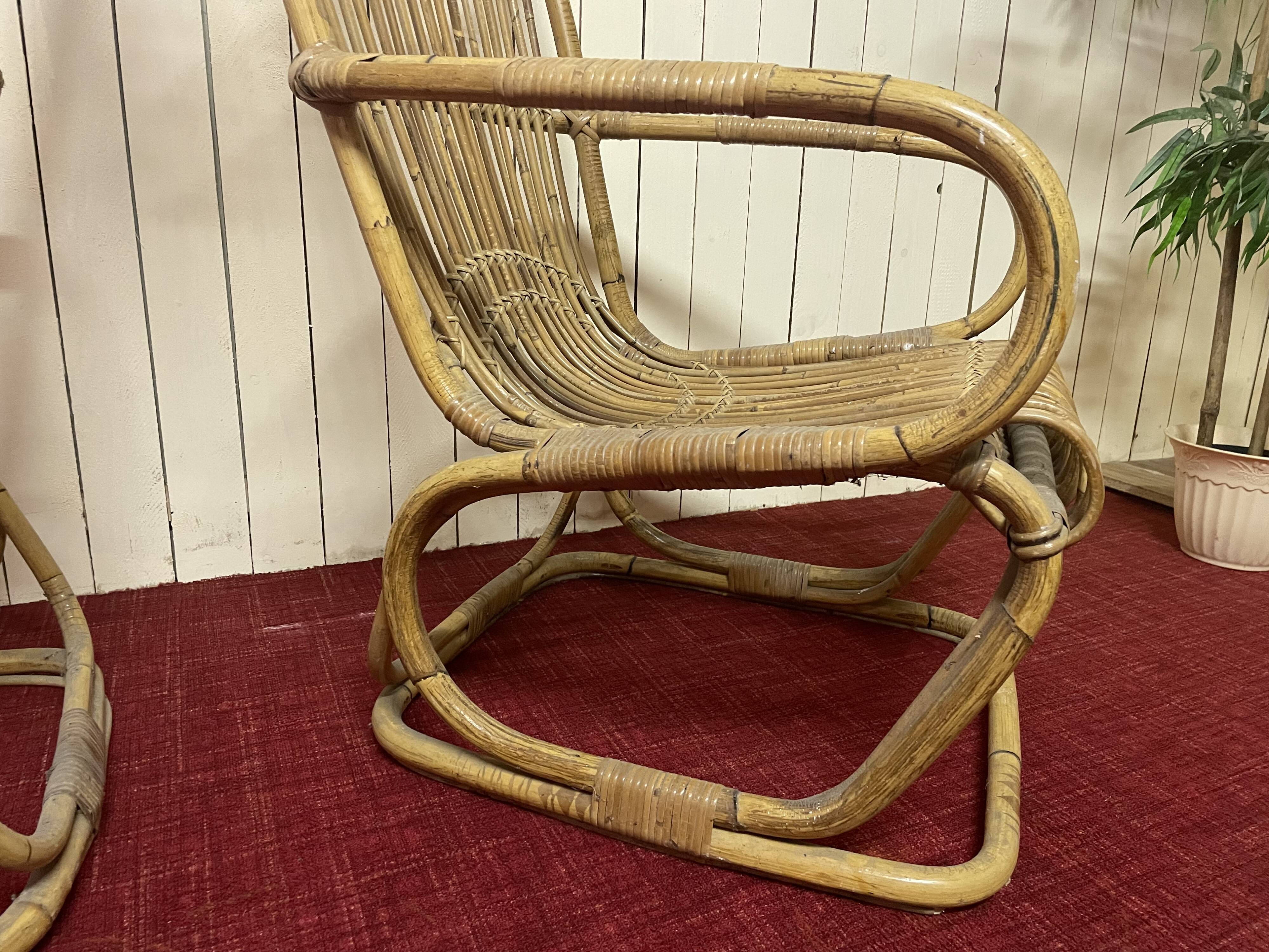 Pair of vintage rattan armchairs, Italy 1950