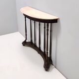 Neoclassical Style Turned Beech Console Table with a Demilune Marble Top, Italy