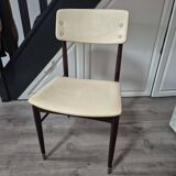 vintage chair wooden frame compass foot with metal on the front backrest and ecru leather seat