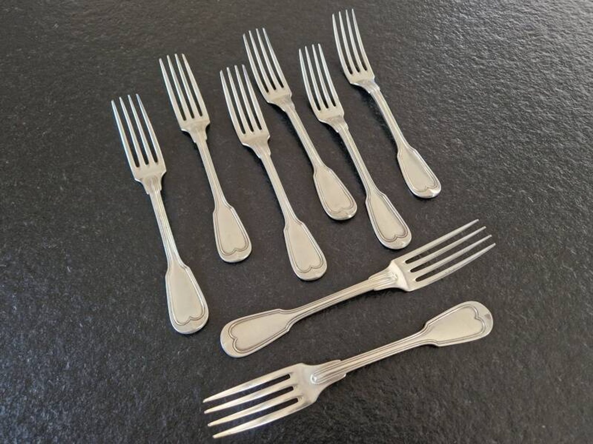 Master Goldsmith : Alfénide, Christofle, Paris - Series of 8 table forks - Chinon model