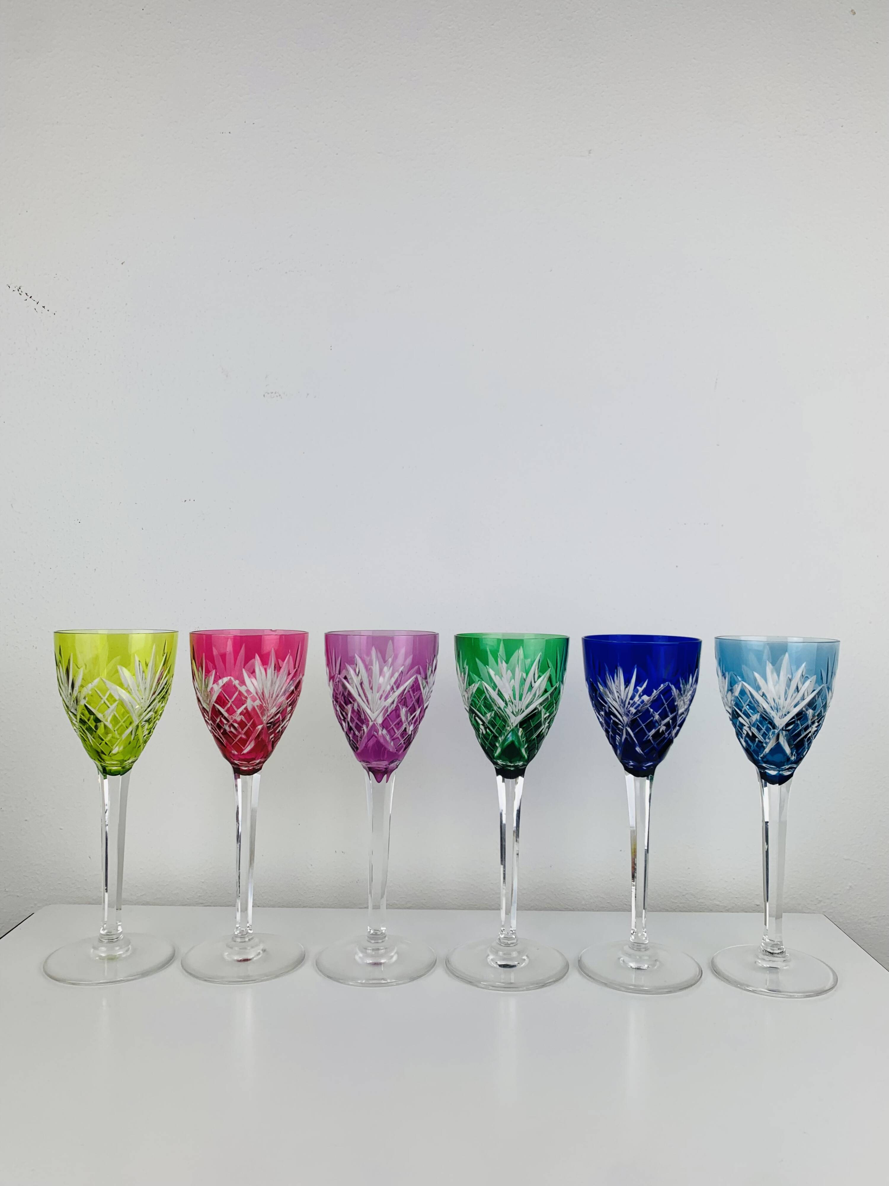 6 Roemer wine glasses, Saint-Louis crystal, Chantilly pattern