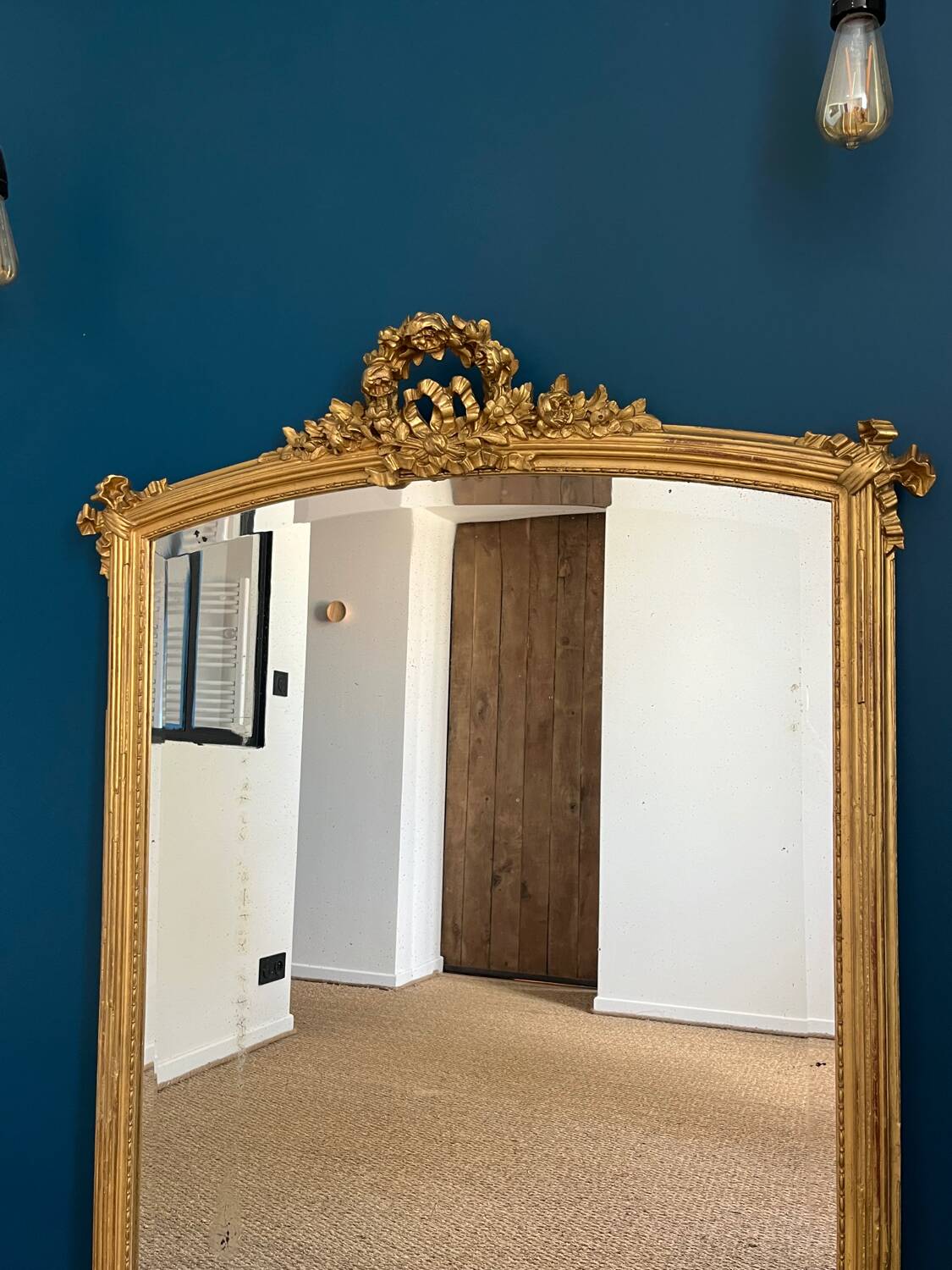 Antique mirror with pediments 138cm beveled glass