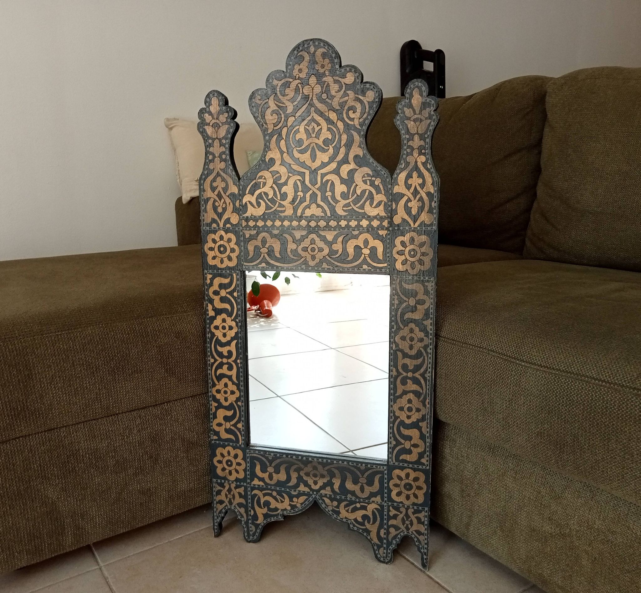 Miroir vintage années 80 de style mauresque peint à la main