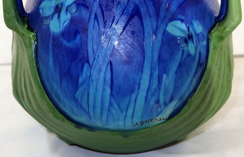 Vase in glazed sandstone, with floral decoration, signed e. lachenal – late nineteenth