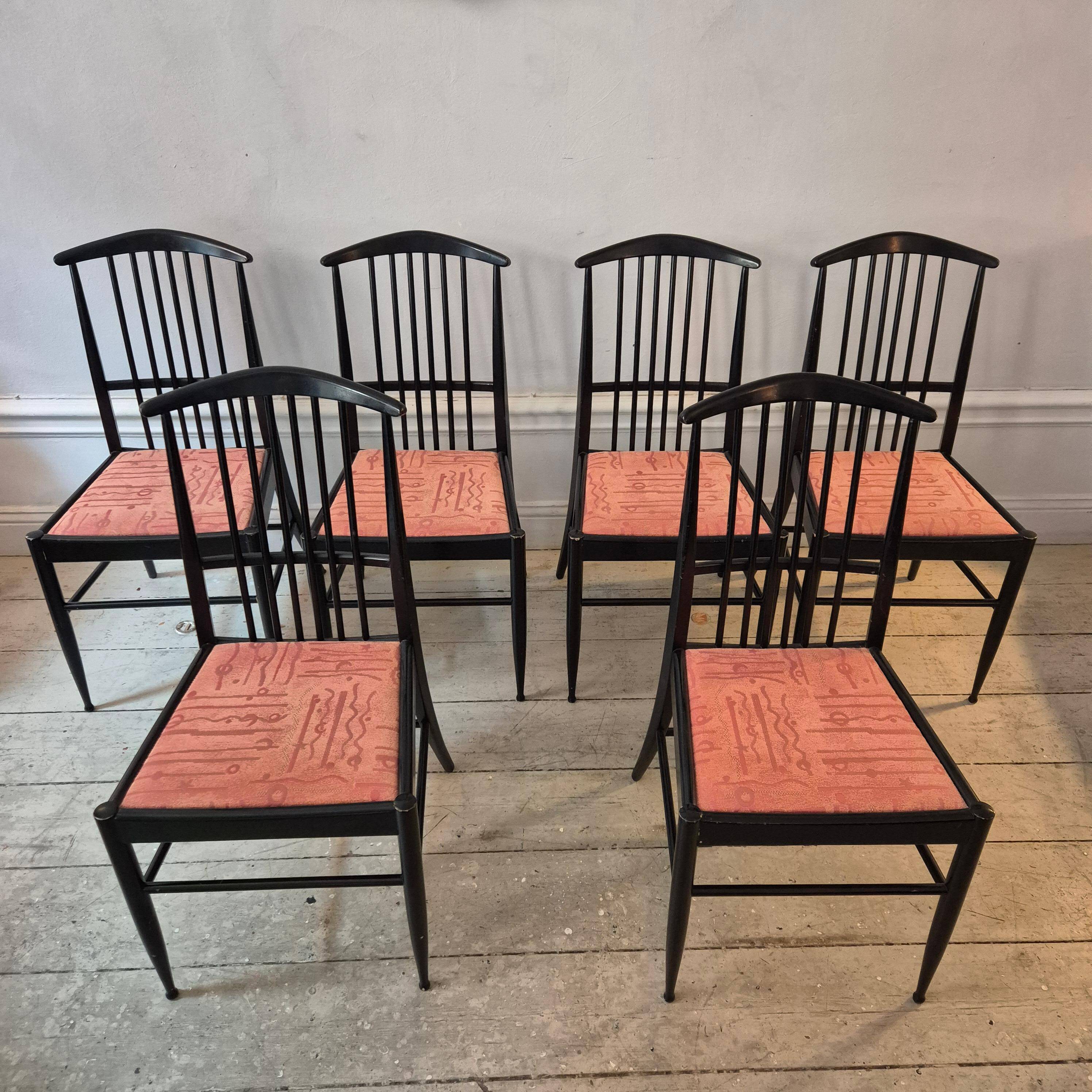 The Modernity, set of six chairs, model Charlotte, black lacquered wood.