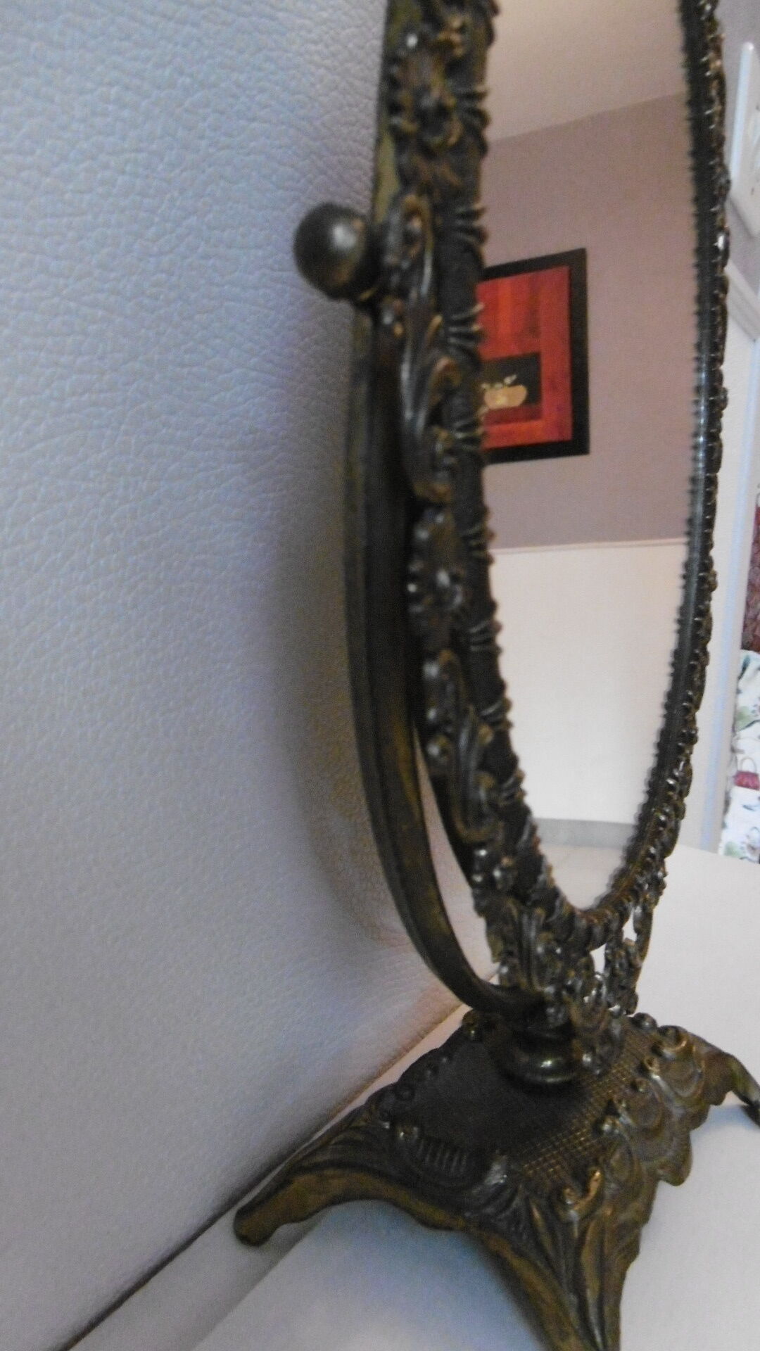 Psyche table mirror on brass stand