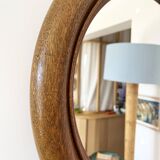Large round antique solid wood mirror, 49cm