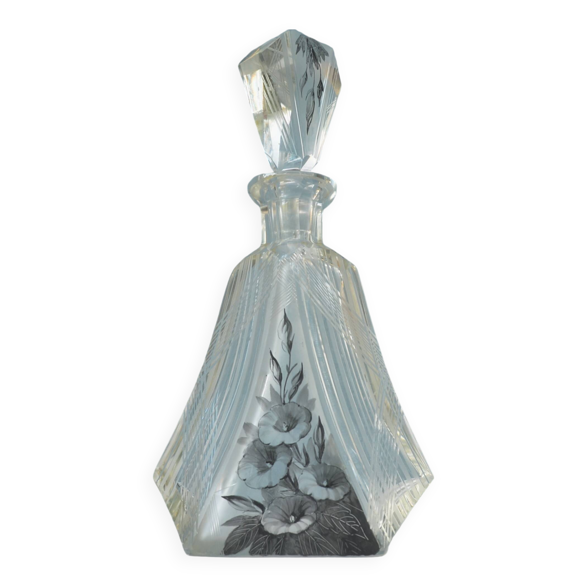 Carafe à décanter en verre taillé tchèque bohème Art déco Karl Palda