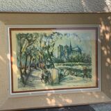 Lithograph notre dame et les bouquinistes signed by Marius Girard vintage