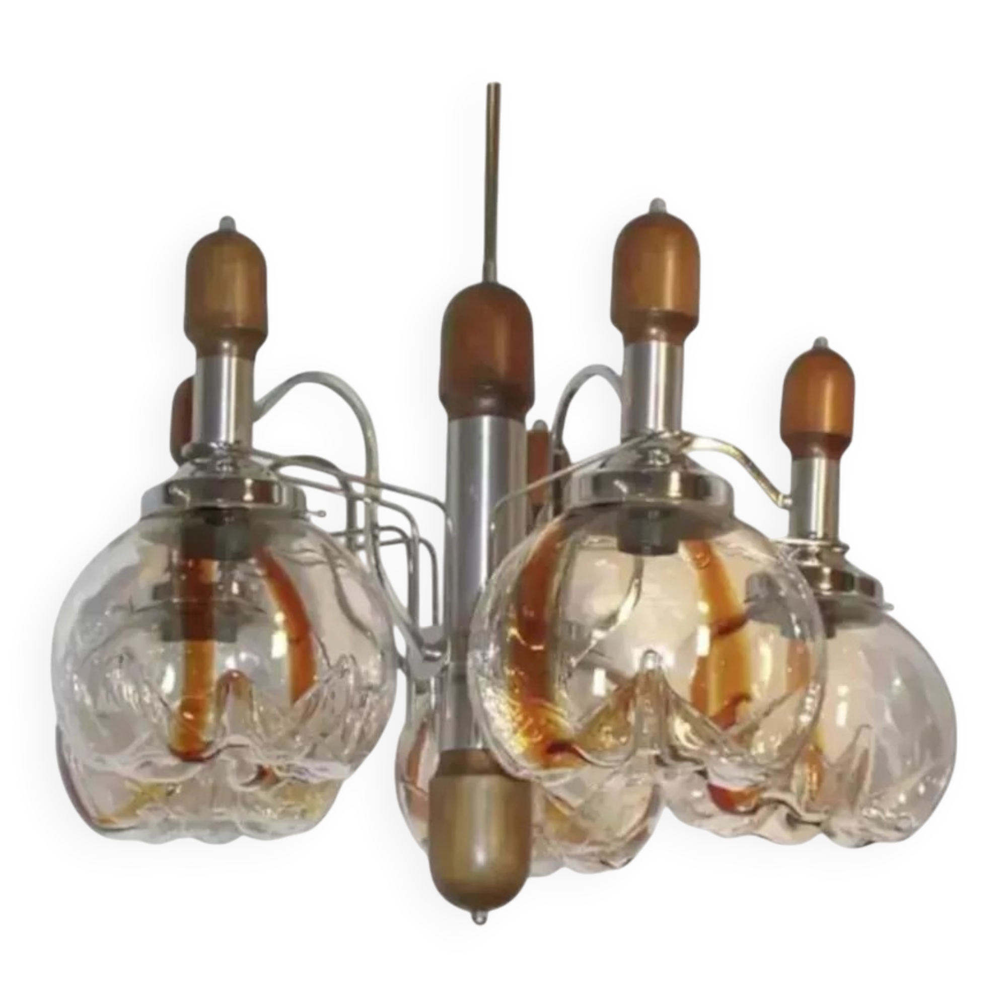 Murano glass chandelier in wood and chrome for Mazzega 60/70