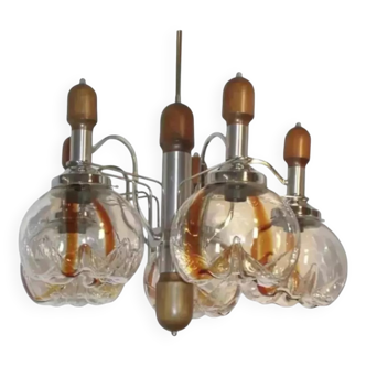 Lustre en verre de Murano bois et chrome pour Mazzega 60/70
