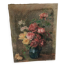 Huile sur toile ancienne Bouquet de roses
