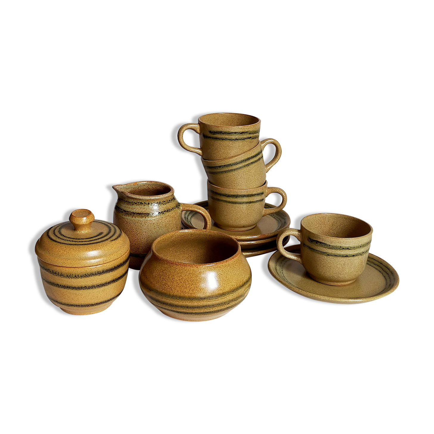 Set coffee cups Sarreguemines sugar bowl and vintage milk pot service"Cottage"