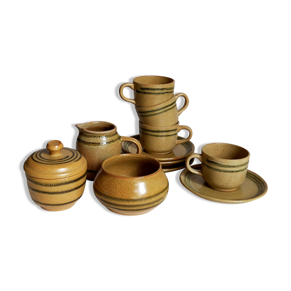 Set tasses à café Sarreguemines sucrier et pot à lait vintages service''Chaumière