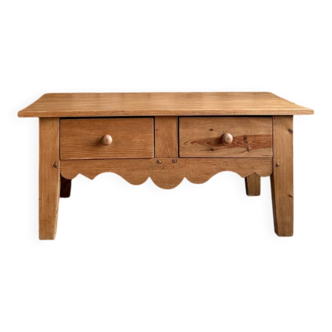 Table basse campagne chic en pin massif (rénovée)