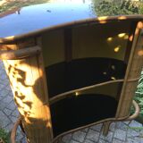 Rattan and bamboo bar & his 2 stools vintage 1950