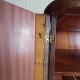 Vintage 1960s wooden wardrobe with a central mirror and tapered legs.