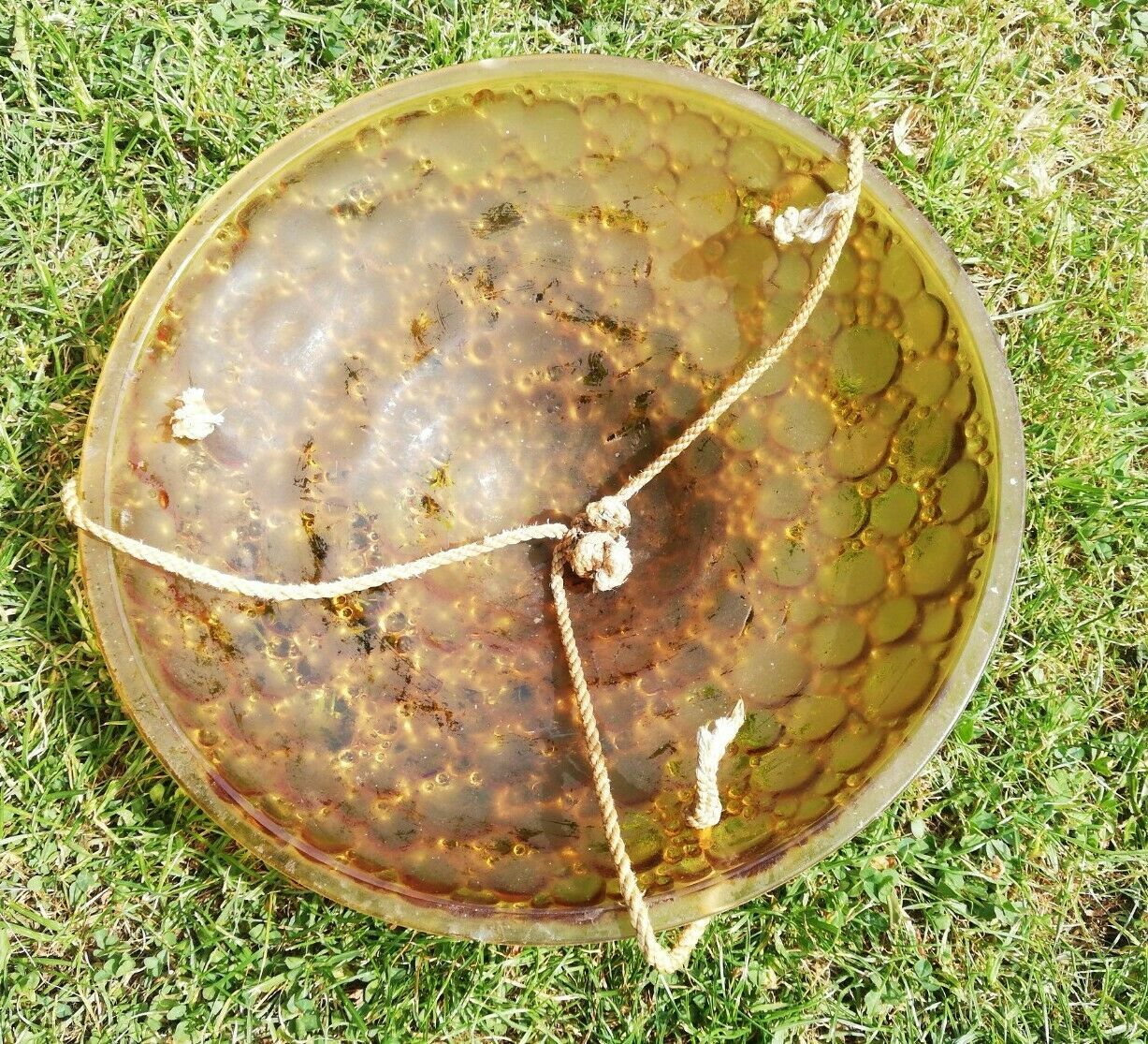 Plafonnier vasque art déco jaune vintage