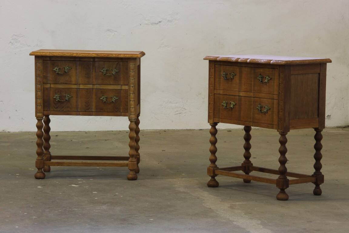 Vintage 1960s Danish modern oak nightstands in the style of Henning Kjærnulf