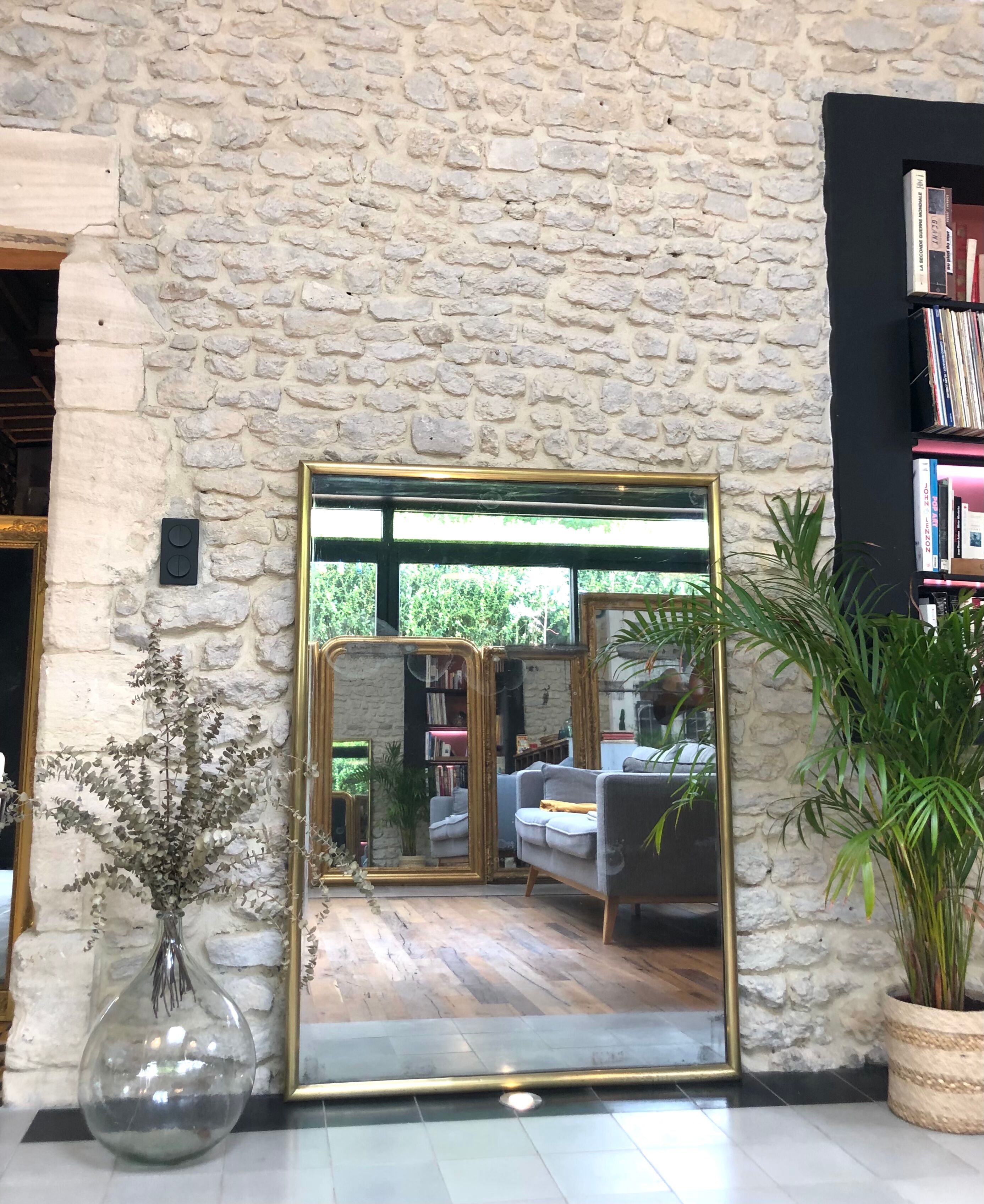 Mirror period early 19th structure in golden metal, mercury ice pricked 145/106cm