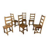 Chaises de salle à manger rustiques en chêne, années 1900
