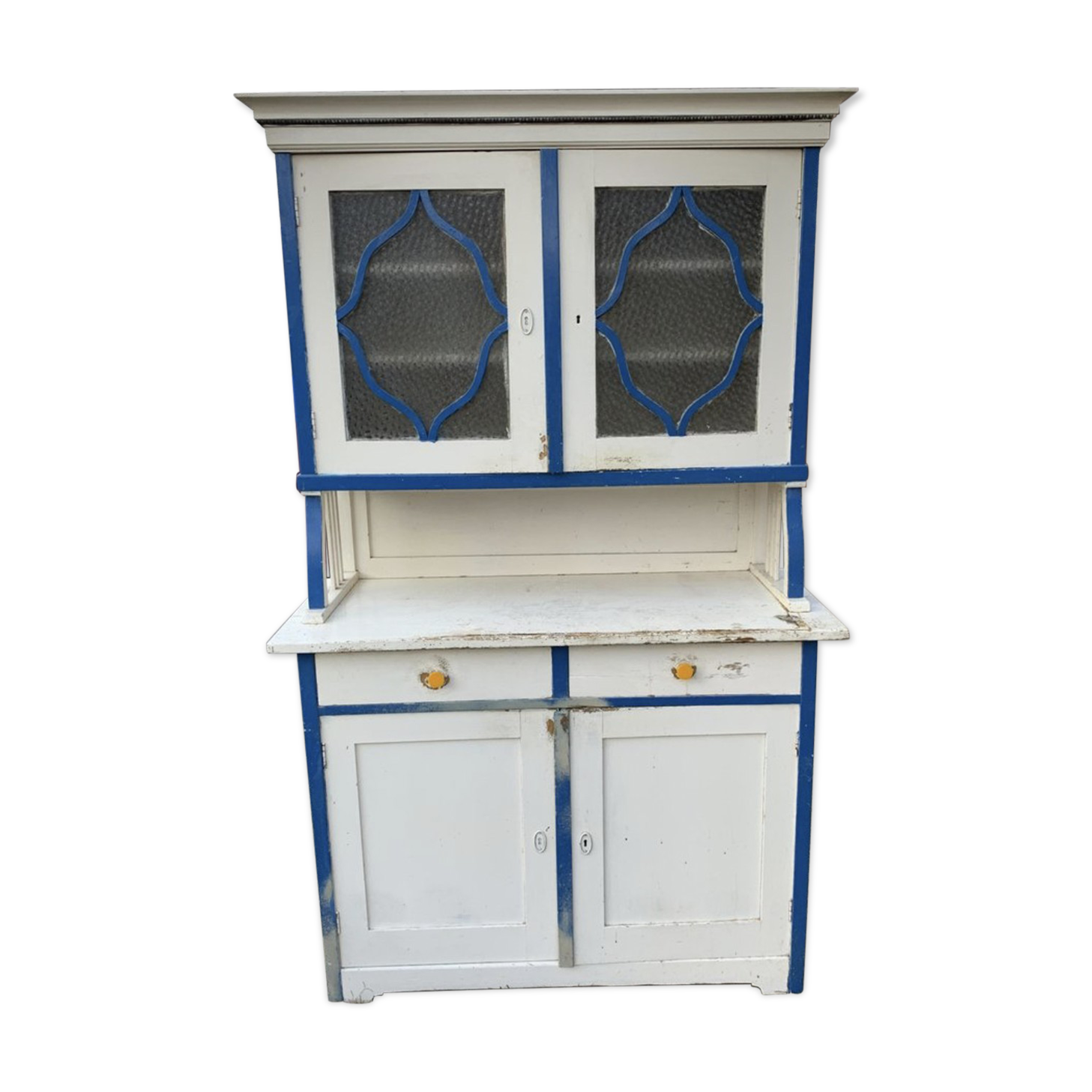 Vintage Glass & Painted Wood Kitchen Cupboard, 1930s