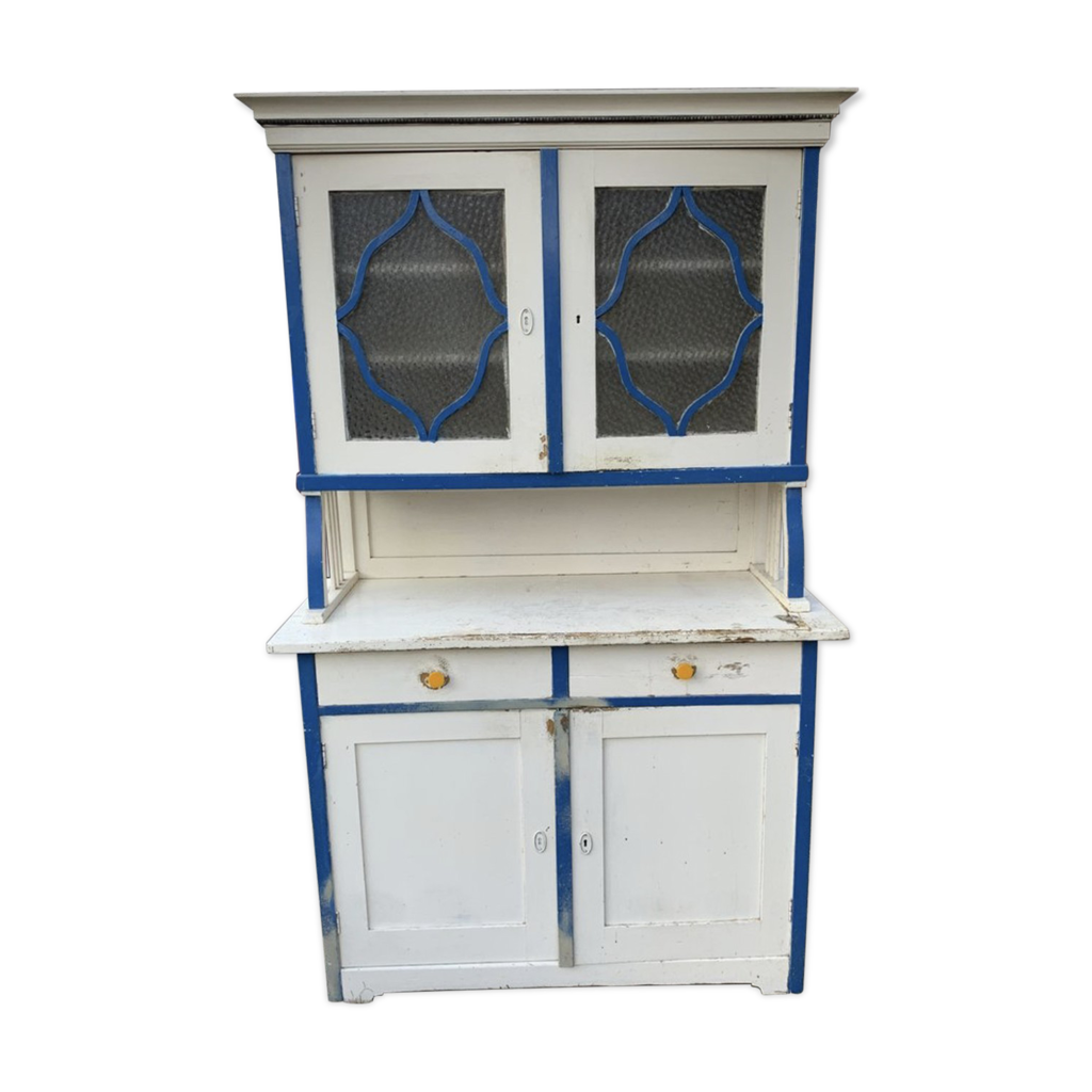 Armoire de cuisine en verre vintage et bois peint années 1930 Selency