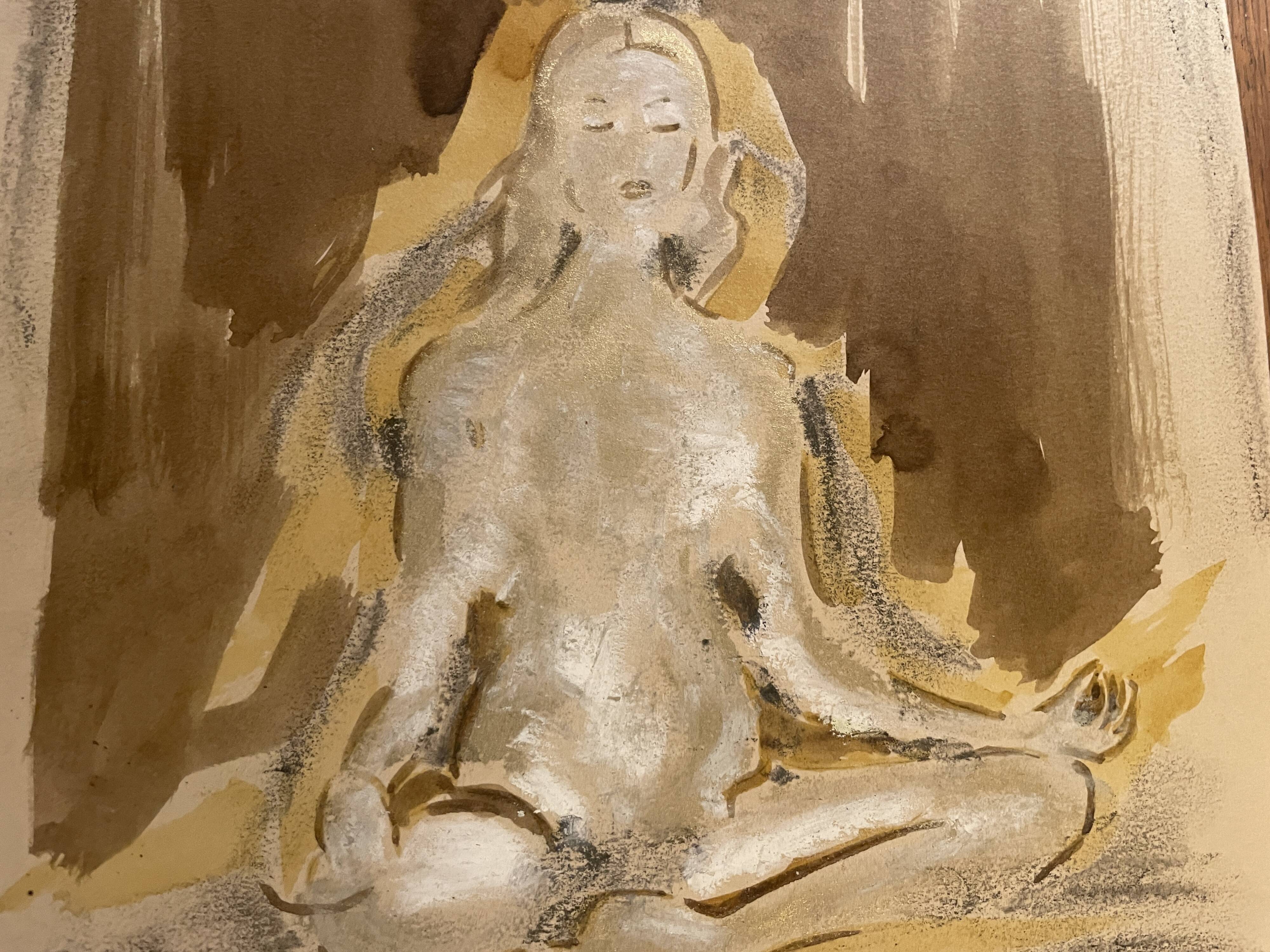 Signed painting, mixed media, female portrait "Zen"