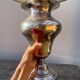 Large silver metal lamp with classic baluster o