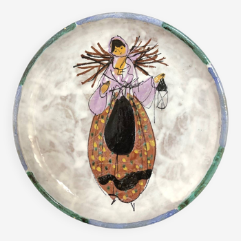 Le Brescon Vallauris ceramic dish decorated with a lady with fagots