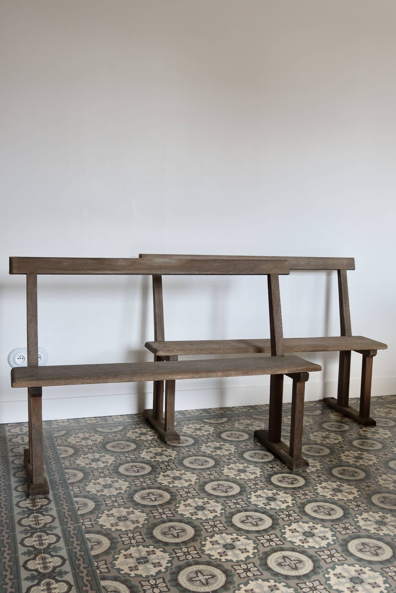 Pair of old wooden church benches – rustic chapel benches