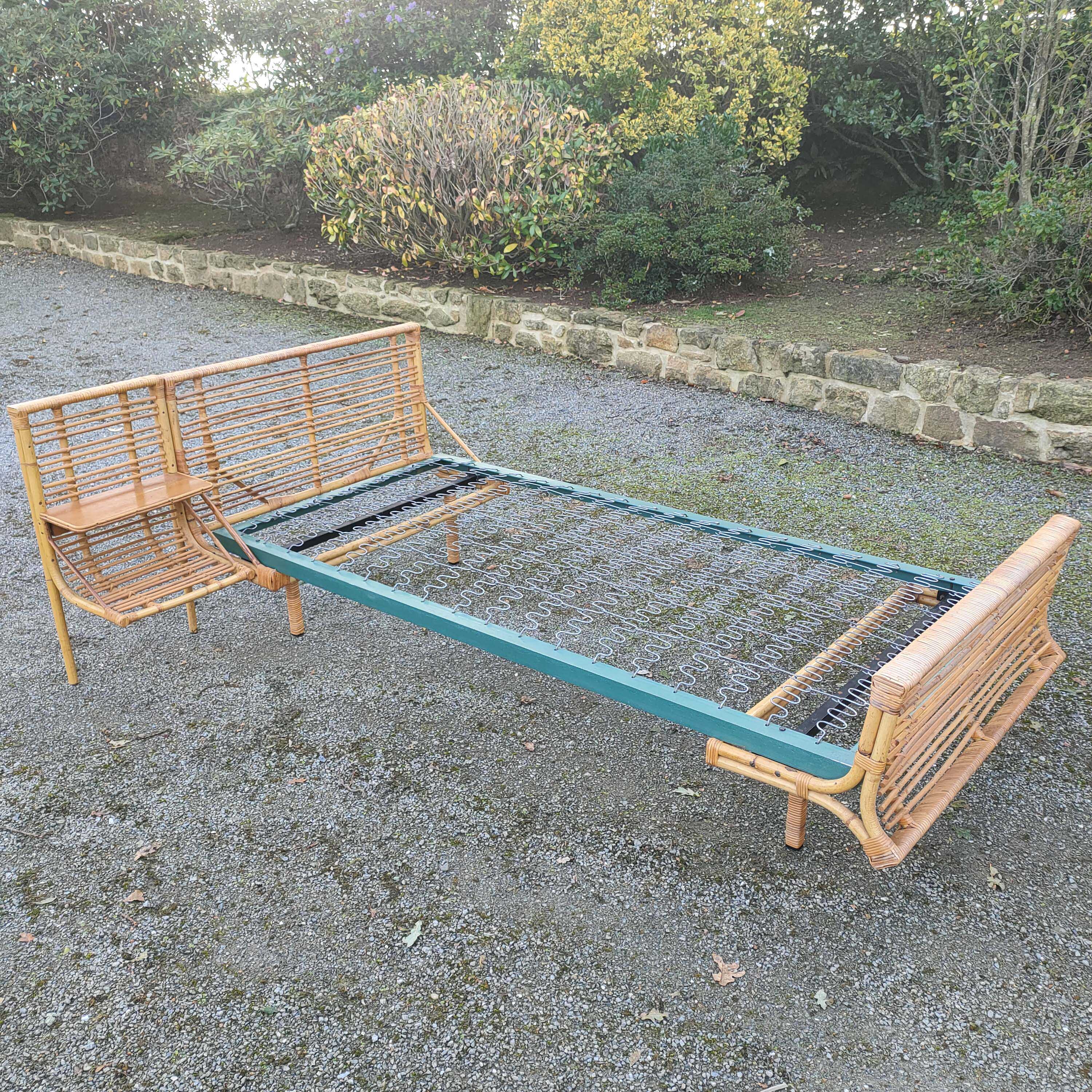 Vintage rattan bed and bedside