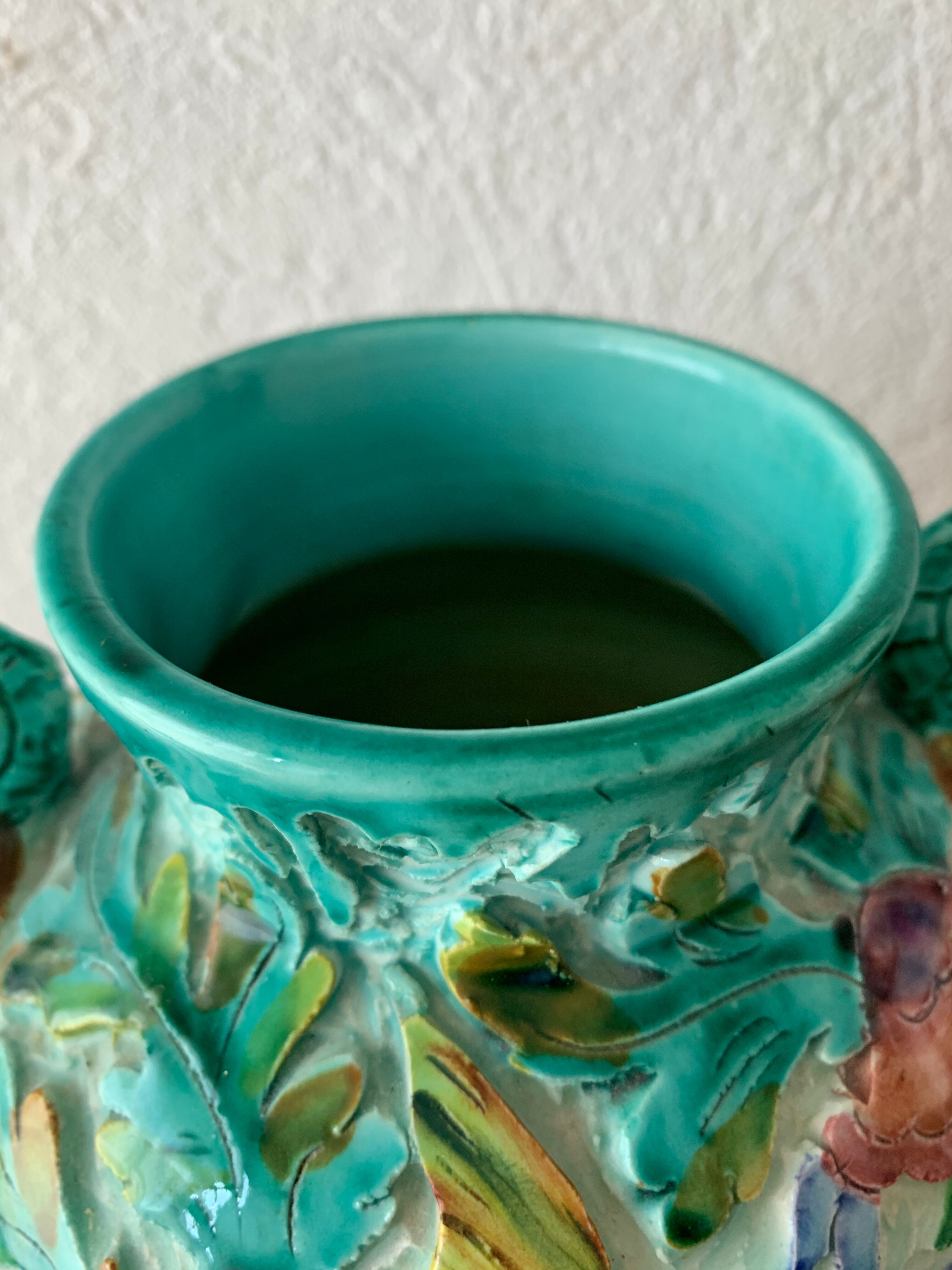 Spanish ceramic vase aquatic decoration