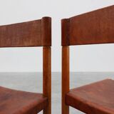 Pair of wood and leather Spanish chairs by Jordi Vilanova, ca. 1960