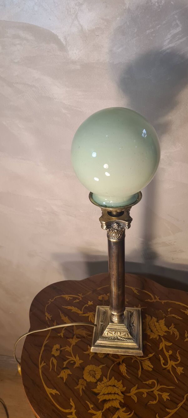 lampe bronze colonne corinthienne opaline verte superbe 52x13 cm
