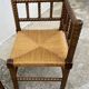 Pair of turned wood straw corner armchairs, Vintage 1950s