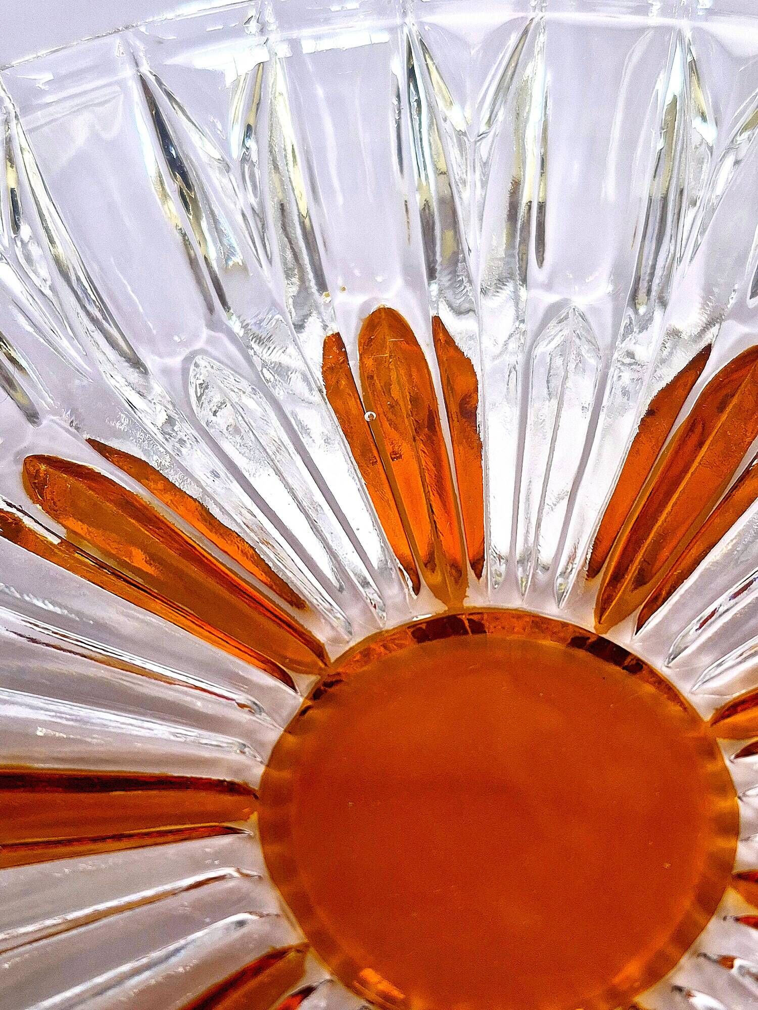Vintage cut crystal pocket bowl with amber centre – 1960s/70s