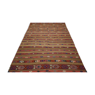 Boho Vintage Kilim Rug, 9.2x4.8 Feet,280x145 cm,Red Flatweave Rug,Decorative Kilim Rug,Ethnic Rug.