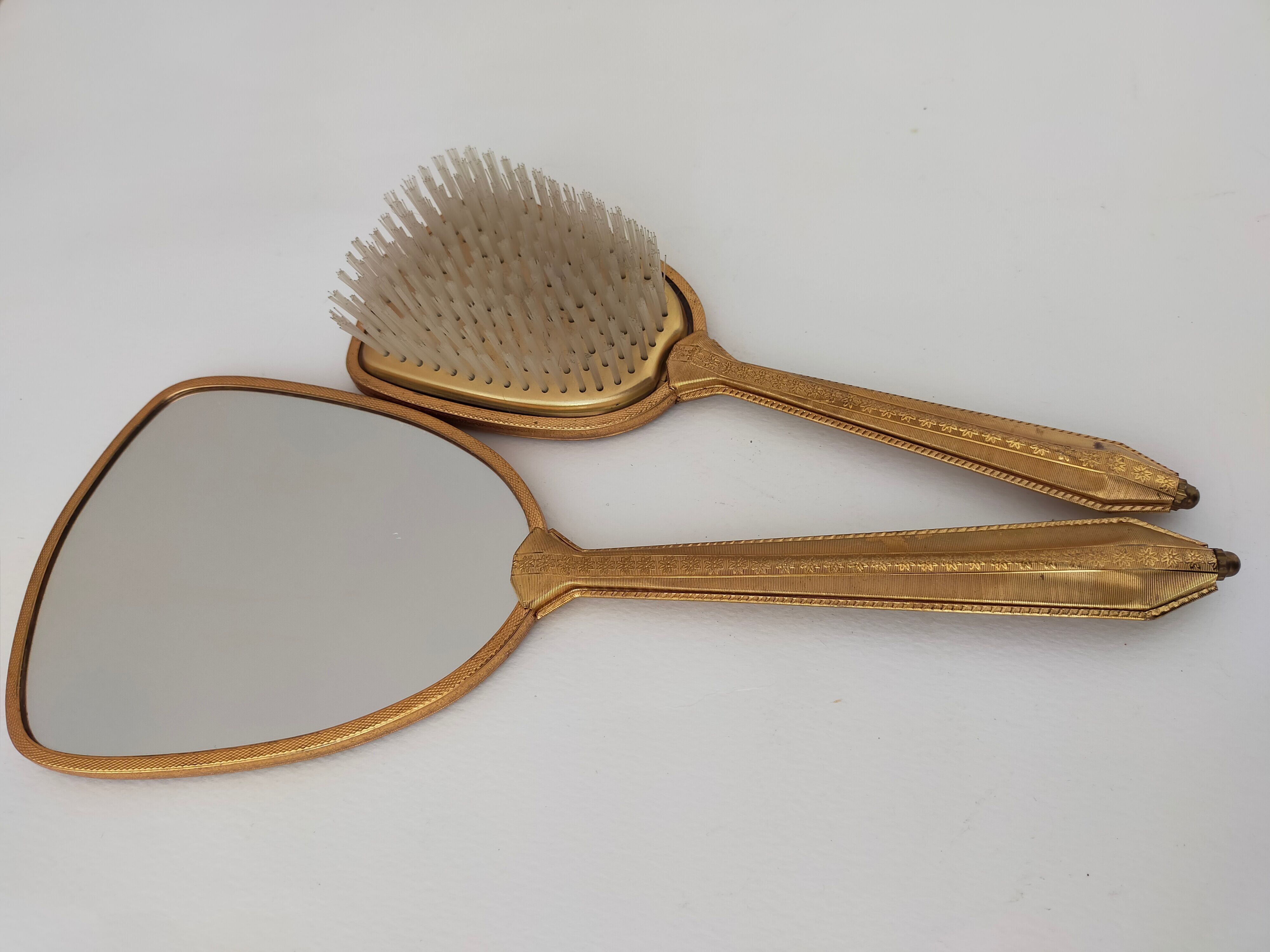 Vintage handheld mirror and hairbrush vanity set