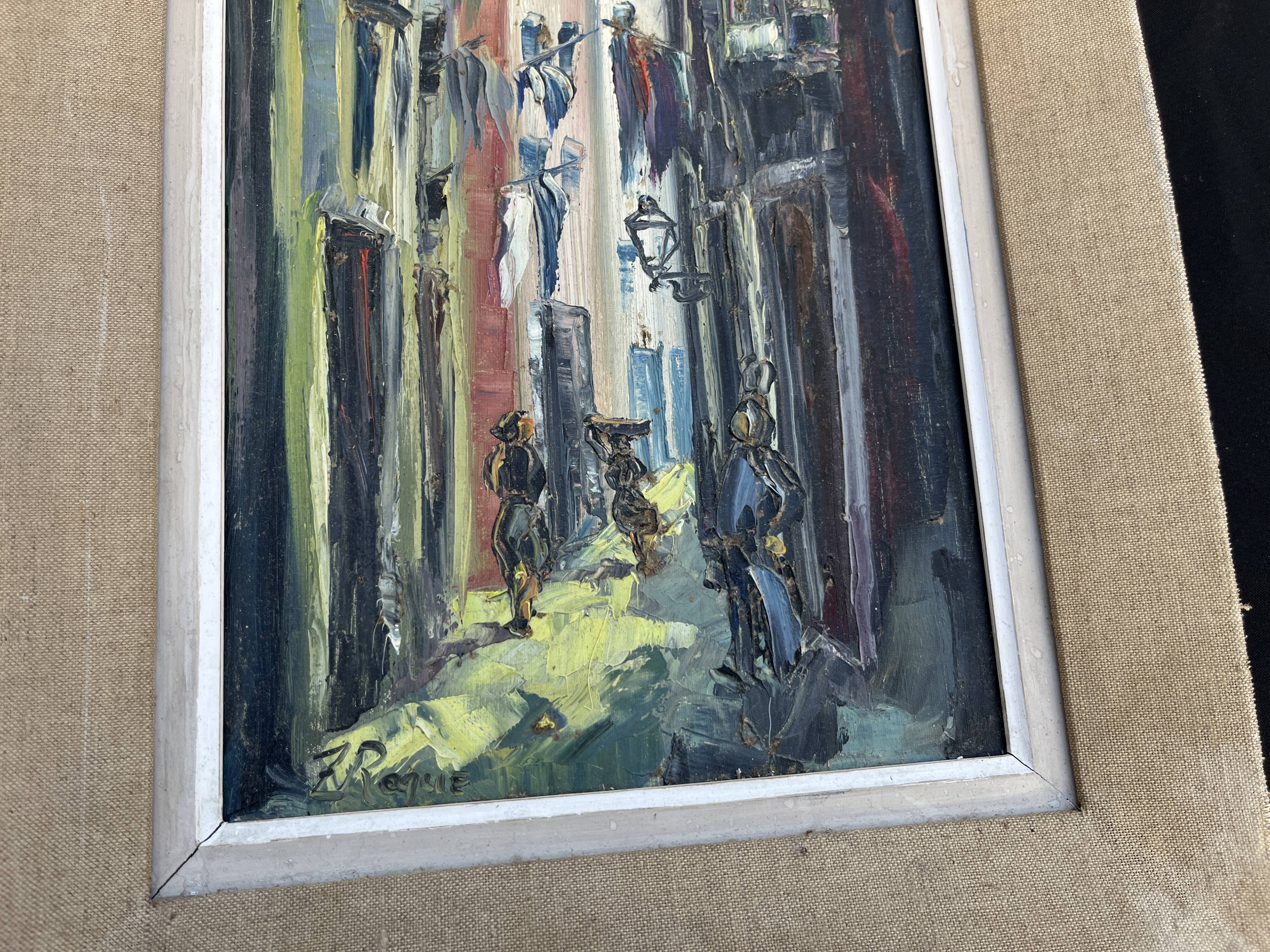 Signed Impressionist painting – Busy street scene