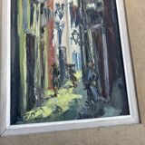 Signed Impressionist painting – Busy street scene