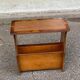 English magazine holder in wood and brown leather