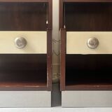 Pair of backlit bedside tables in wood and chrome, France 1970